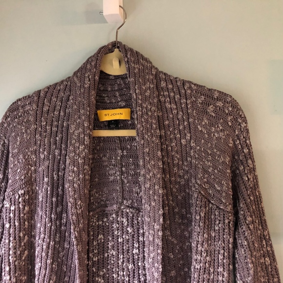 St John Chunky Ribbed 3/4 Sleeve Open Front Shawl - Picture 2 of 8